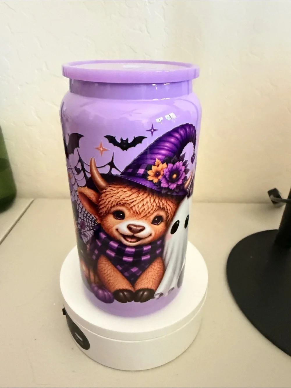 Purple Halloween Witch Bear Party Stainless steel 16 oz tumbler